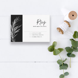 Zwart en wit zilver RSVP trouwreactiekaart Kaartje