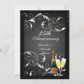 Zwart en wit Zilveren Champagne Hoogtijdag Kaart (Voorkant)