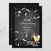 Zwart en wit Zilveren Champagne Hoogtijdag Kaart (Voorkant / Achterkant)
