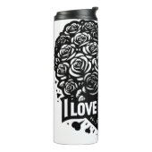 Zwart en Witte Bloemenliefde Thermosbeker (Gedraaid links)