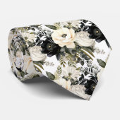Zwart en Witte Bloemenschildering in Waterverf Stropdas (Opgerold)