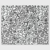 ZWART EN WITTE CHRISTMAS DOODLE WRAPPELPAP CADEAUPAPIER (Vlak)