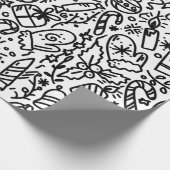 ZWART EN WITTE CHRISTMAS DOODLE WRAPPELPAP CADEAUPAPIER (Hoek)