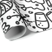 ZWART EN WITTE CHRISTMAS DOODLE WRAPPELPAP CADEAUPAPIER (Rol Hoek)