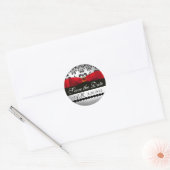 ZWART EN WITTE DAMASK RED RIBBON MONOGRAM Gemstone Ronde Sticker (Envelop)