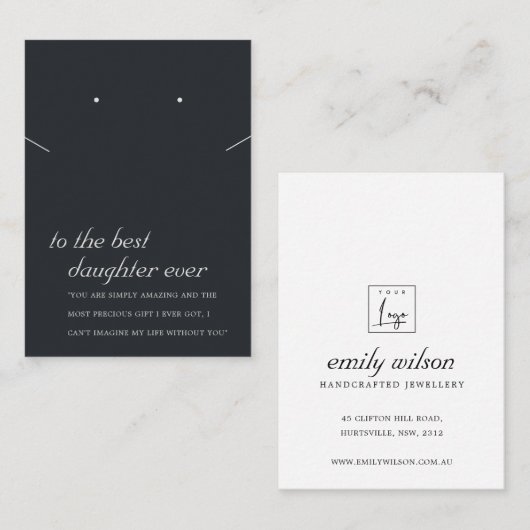 ZWART EN WITTE DAUGHTER GIFT KETTING EARRING KAART PLAATSKAARTJE (Voorkant / Achterkant)
