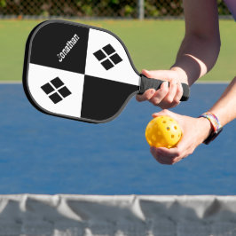 Zwart en Witte Diamanten | Moderne Geometrische Vo Pickleball Paddle