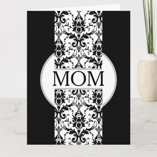Zwart en Witte Fleur de lis Moederdag Kaart (Voorkant)