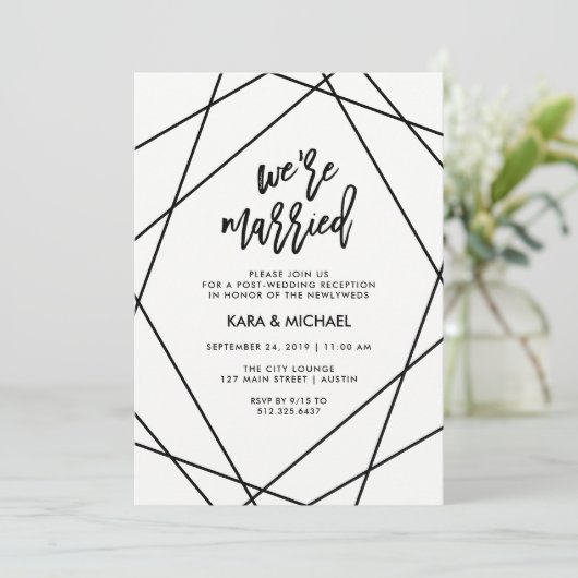 Zwart en Witte Geometrische | We zijn getrouwd Kaart (Staand voorkant)