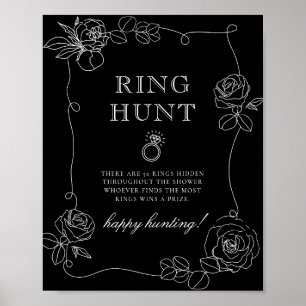 Zwart en Witte Roos Ring Hunt Bruidsdouche Spel Poster