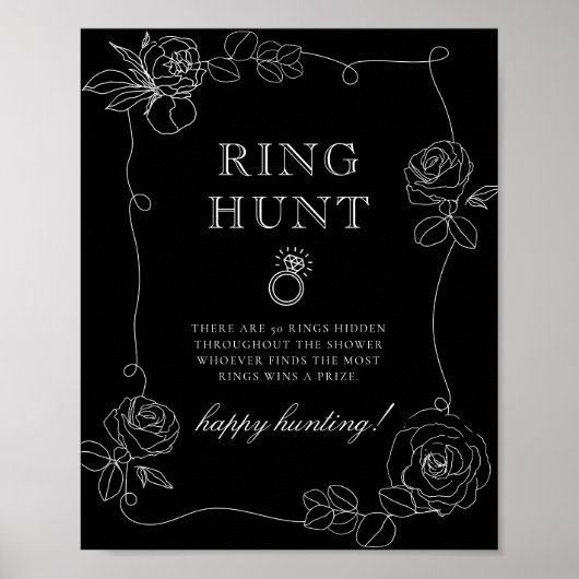 Zwart en Witte Roos Ring Hunt Bruidsdouche Spel Poster (Voorkant)