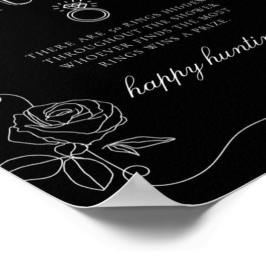 Zwart en Witte Roos Ring Jacht Bruiloft Borrel Spe Poster (Hoek)