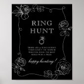 Zwart en Witte Roos Ring Jacht Bruiloft Borrel Spe Poster (Voorkant)