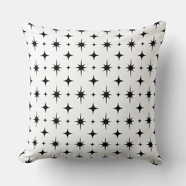 Zwart en Witte Sterren Abstract Geometrisch Patroo Kussen (Voorkant)