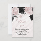 Zwart en zacht roze botanisch marmer bedankkaart (Voorkant)