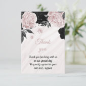 Zwart en zacht roze botanisch marmer bedankkaart (Staand voorkant)