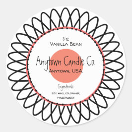 Zwart en Zalm Spiro Flower Candle Jar Label