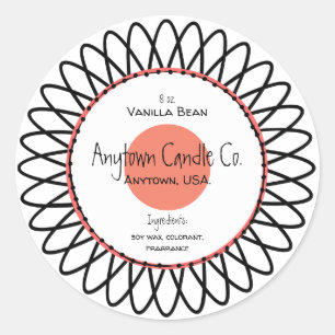 Zwart en Zalm Spiro Flower Candle Jar Label