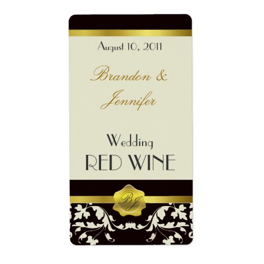 Zwart en Zand Monogram Bruiloft Mini Wijn Labels (Voorkant)