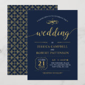 Zwart en zeemacht | Elegant Classic Wedding Ceremo Kaart (Voorkant / Achterkant)