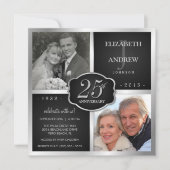 Zwart en zilver 25th Wedding Jubileum Kaart (Voorkant)
