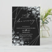 Zwart en zilver 25th Wedding Jubileum Kaart (Staand voorkant)