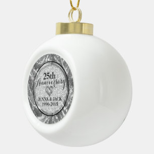 Zwart en zilver 25th Wedding Jubileum Ornament