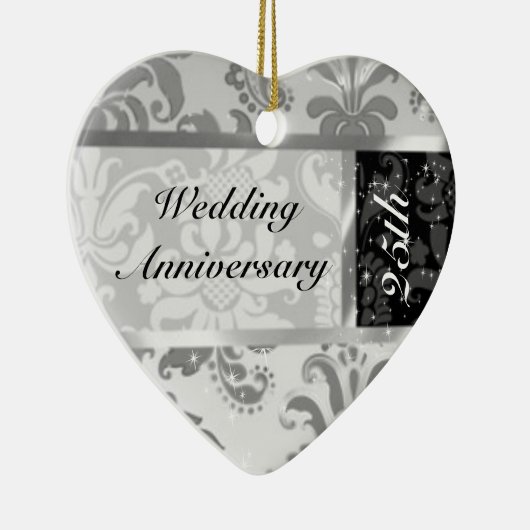 Zwart en zilver 25th Wedding Jubileum Ornament (Rechts)