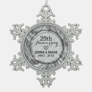 Zwart en zilver 25th Wedding Jubileum Ornament