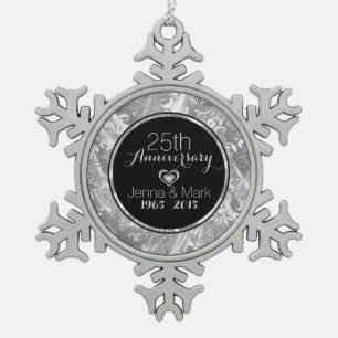 Zwart en zilver 25th Wedding Jubileum Ornament