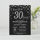 Zwart en Zilver 30e Verjaardag Diamant Kaart (Staand voorkant)