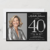 Zwart en zilver 40e verjaardag kaart (Voorkant)