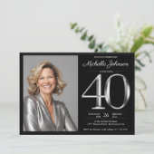 Zwart en zilver 40e verjaardag kaart (Staand voorkant)