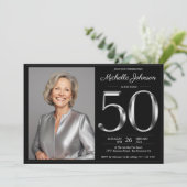 Zwart en zilver 50ste verjaardag kaart (Staand voorkant)