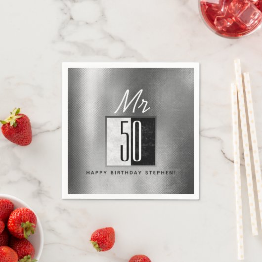 Zwart en zilver 50ste verjaardag servet (Insitu)