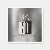 Zwart en zilver 50ste verjaardag servet (Voorkant)
