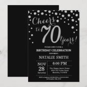 Zwart en Zilver 70e Verjaardag Diamanten Uitnodigi Kaart (Voorkant / Achterkant)