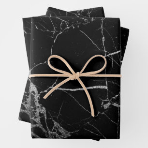 Zwart en zilver adermarmer inpakpapier vel
