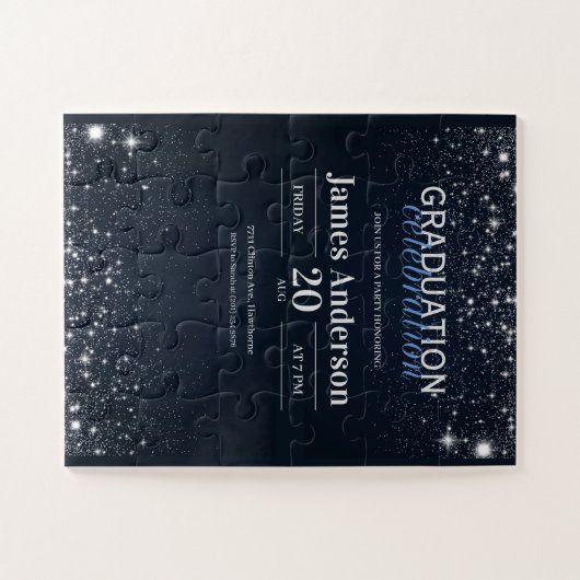 Zwart en Zilver afstuderen uitnodigen Legpuzzel (Horizontaal)