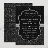 Zwart en Zilver Art Deco Glitter Bruiloft Kaart (Voorkant / Achterkant)