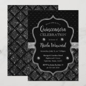 Zwart en Zilver Art Deco Glitter Quinceanera Kaart (Voorkant / Achterkant)