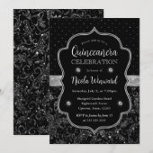 Zwart en Zilver Art Deco Glitter Quinceanera Kaart (Voorkant / Achterkant)