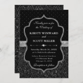 Zwart en Zilver Art Deco Glitter Wedding Kaart (Voorkant / Achterkant)