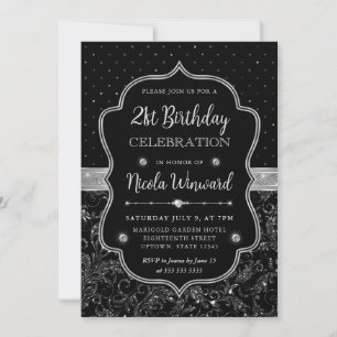 Zwart en zilver Art Deco glitters 21e verjaardag Kaart