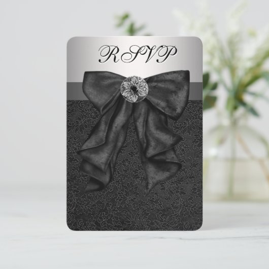 Zwart en Zilver Bat Mitzvah RSVP (Staand voorkant)