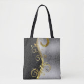 Zwart en zilver bloemdamast en gouden werveling tote bag (Voorkant)