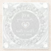 Zwart en Zilver Bloemen Damask.10th Jubileum Glazen Onderzetter (Achterkant)