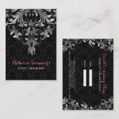 Zwart en zilver bloemenkant visitekaartje (Voorkant / Achterkant)
