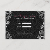 Zwart en zilver bloemenkant visitekaartje (Achterkant)