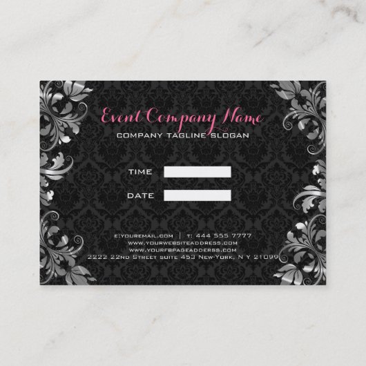 Zwart en zilver bloemenkant visitekaartje (Achterkant)